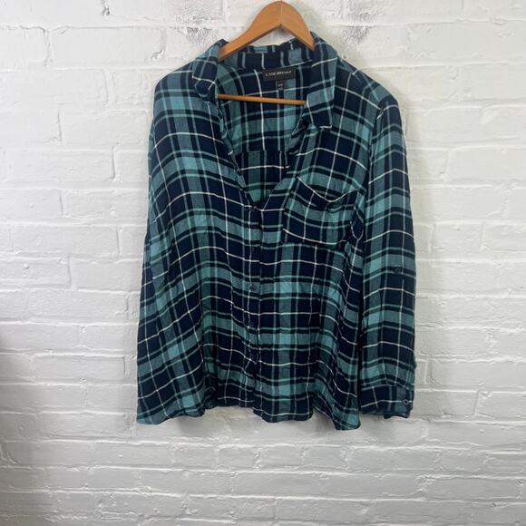 Lane Bryant Women's Plaid Button Down Shirt Long Sleeve Green/Black Size 22/24 - Picture 1 of 4